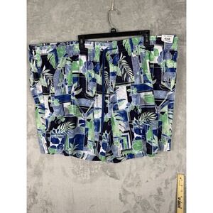 Caribbean 4xB Swim Trunks Blue Flower  Print  6" Inseam‎  Boxer Brief Liner New